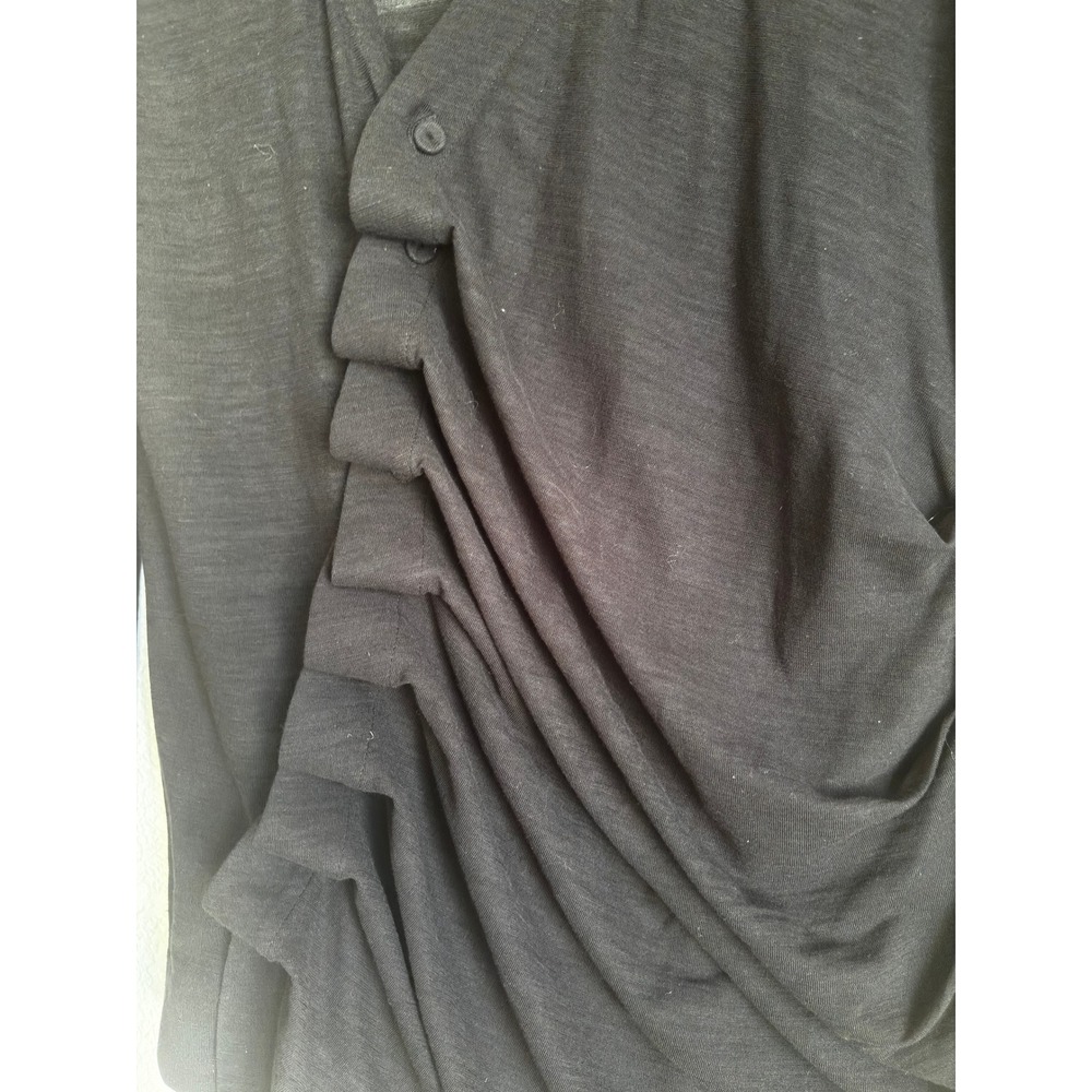 Vanessa Virginia Anthropologie Black Draped Ruffle V-Neck Long Sleeve Top Medium - Picture 8 of 8